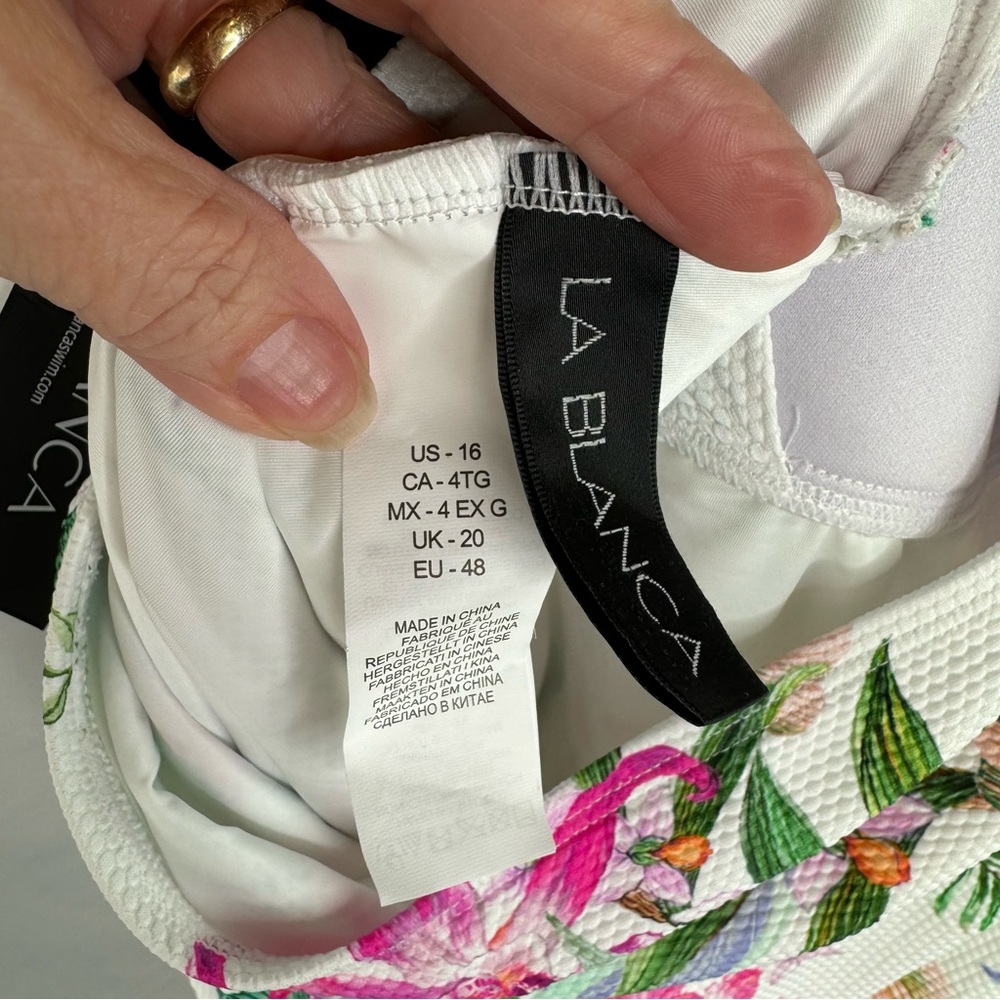 La Blanca Mystic Palms Collection Halter Tie Tankini Shirring All Over size 16. - Picture 9 of 11